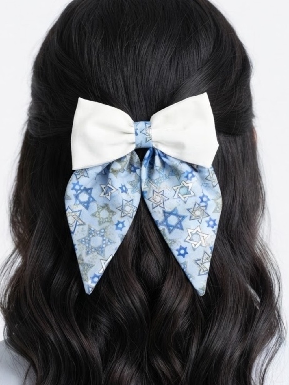 NEW Handmade Blue & White Star of David Hair Bow Barrette
